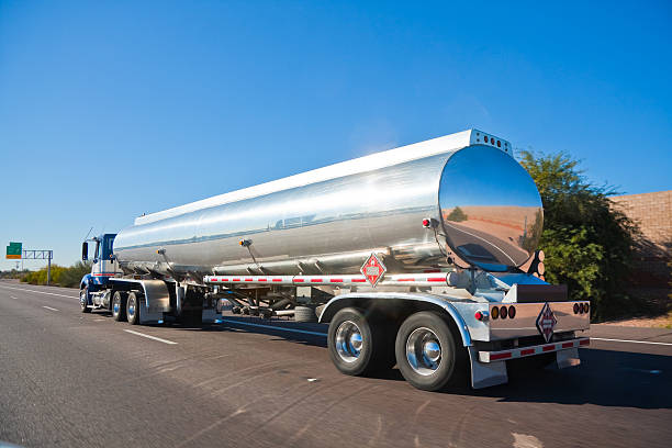 tanker truck on highway stock photo