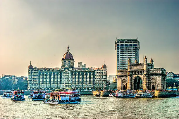 HDR image of Gateway of India and Tajmahal Hotel, Mumbai, India