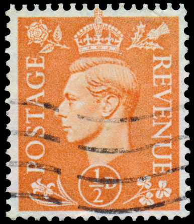 UK - CIRCA 1950: A stamp printed in UK shows image of the George VI (Albert Frederick Arthur George) was King of the United Kingdom and the Dominions of the British Commonwealth, circa 1950.