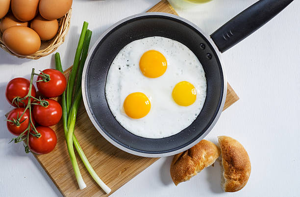 Scrambled Eggs on a Pan stock photo