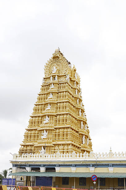 A Divine picture of an Hindu temple dedicated to Goddess Lakshmi inside the Royal Palace brightly lit for the Dasara festival in Mysuru, India.