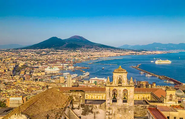 Photo of City of Naples with Mt. Vesuvius at sunset, Campania, Italy