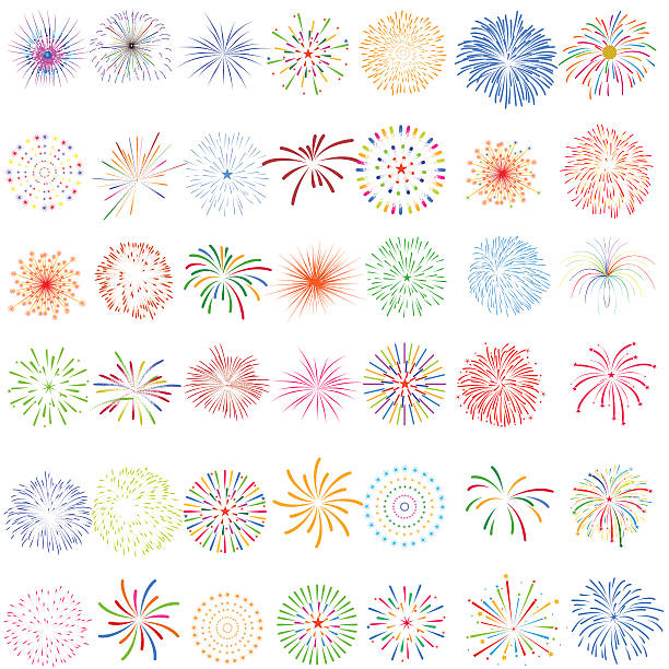 fireworks display for new year and all celebration vector illustration - 煙火匯演 插圖 幅插畫檔、美工圖案、卡通及圖標