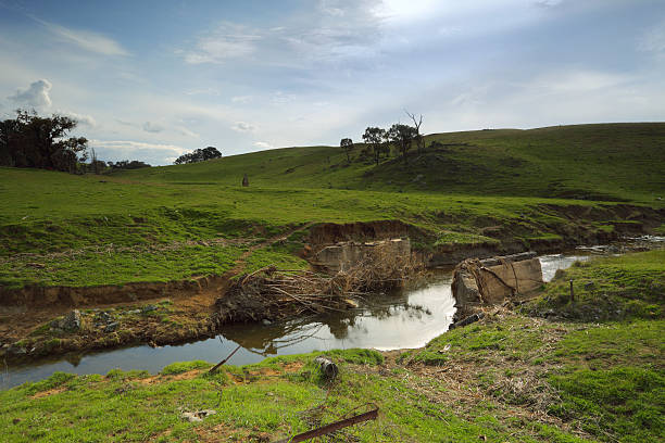 The old bridge at Limestone Creek, Millomolong washed away and the remnants of a house  chimney all that remain in this beautiful tranquil countryside in rural NSW.