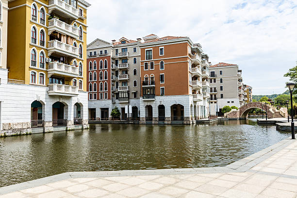 istock Suburban apartment buildings scenery 486658604