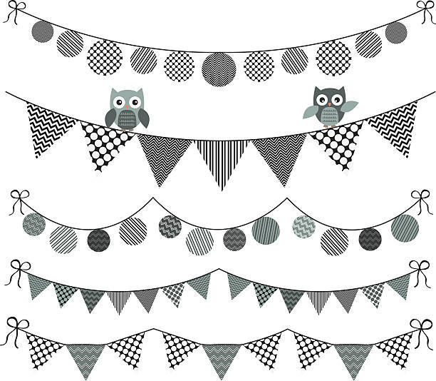 illustrations, cliparts, dessins animés et icônes de hibou avec bannière nid d'ange - bunting chevron pattern flag