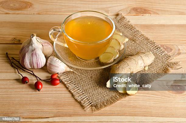 Cup Of Tea Ginger Garlic Home Antimicrobial Therapy Stock Photo - Download Image Now