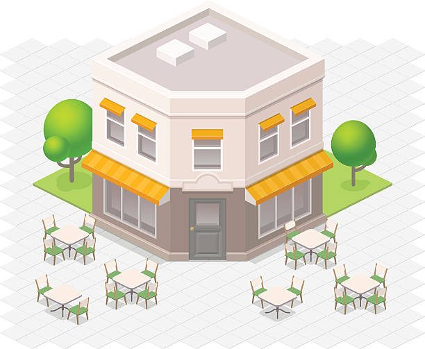 Isometric restaurant building vector art illustration