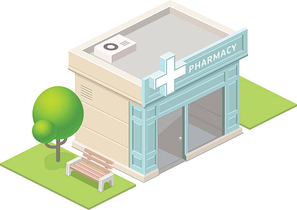 Isometric pharmacy building vector art illustration