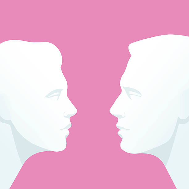 Man and woman looking into each other's eyes. vector art illustration