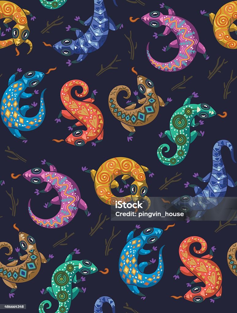 Ethnic geckos seamless pattern Endless print with bohemian, tribal, ethnic lizards. Vector illustration  Chameleon stock vector
