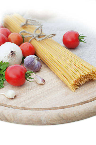 Spaghetti with ingredients stock photo