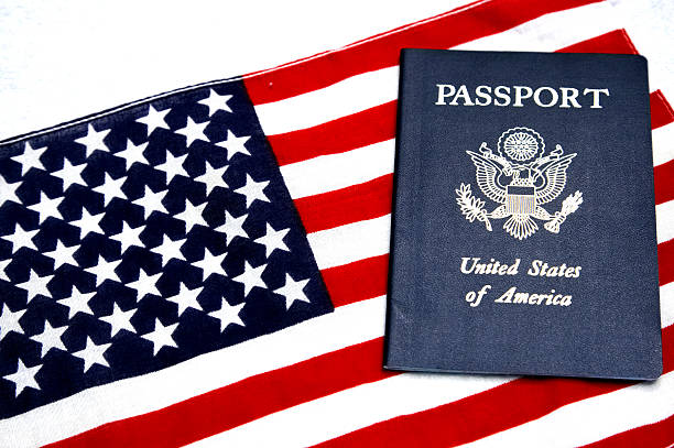 istock USA passport  on stars and stripes 486667283