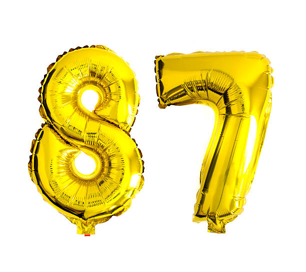 istock Number 87 written with golden foil balloons 486667472
