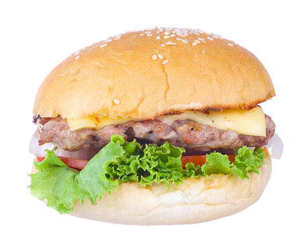istock pork cheese burger isolated on a white background 486667591