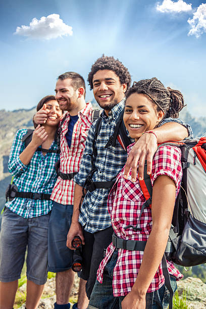 istock Group of  young friend hiking in mountain 486670465