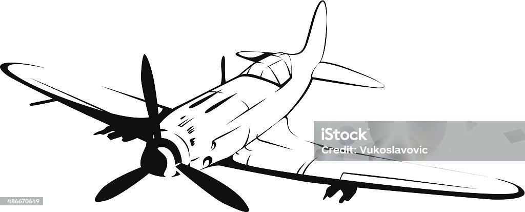 Old fighter plane. Line art. Old fighter plane, from the 2 Wold War. Mig 3 Airplane stock vector