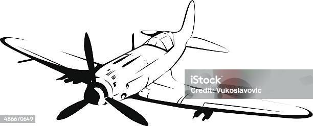 Old Fighter Plane Line Art Stock Illustration - Download Image Now - Airplane, Former Soviet Union, Fighter Plane