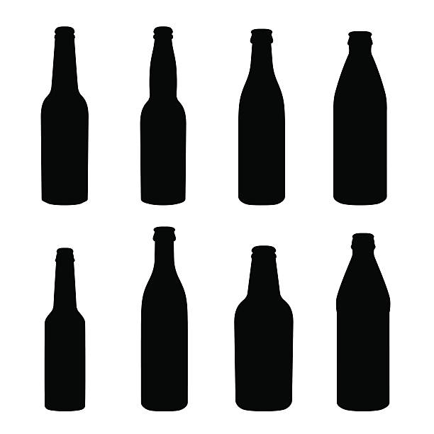 silhouetten von verschiedenen alkohol flaschen - bierflasche stock-grafiken, -clipart, -cartoons und -symbole