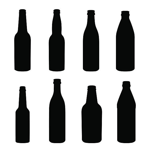 Silhouettes of different alcohol bottles Black silhouettes of different alcohol bottles beer bottle illustrations stock illustrations