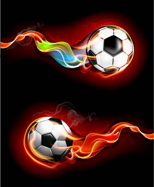 Vector illustration of Fiery soccer balls