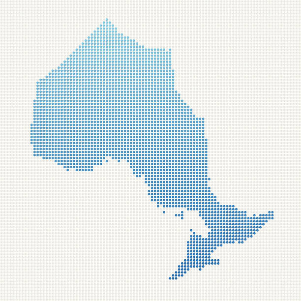 Ontario Map Blue Dot Pattern Abstract dot pattern vector map of Ontario Province, Canada. Carefully built with little circles. The country dots and background dots are each grouped as a compound path, so you can easily change colors and even use gradients with just a few clicks. File was created in Adobe Illustrator on April 17, 2014. The colors in the .eps-file are ready for print (CMYK). Included files are EPS (v10) and Hi-Res JPG (3000 x 3000 px). ontario canada stock illustrations