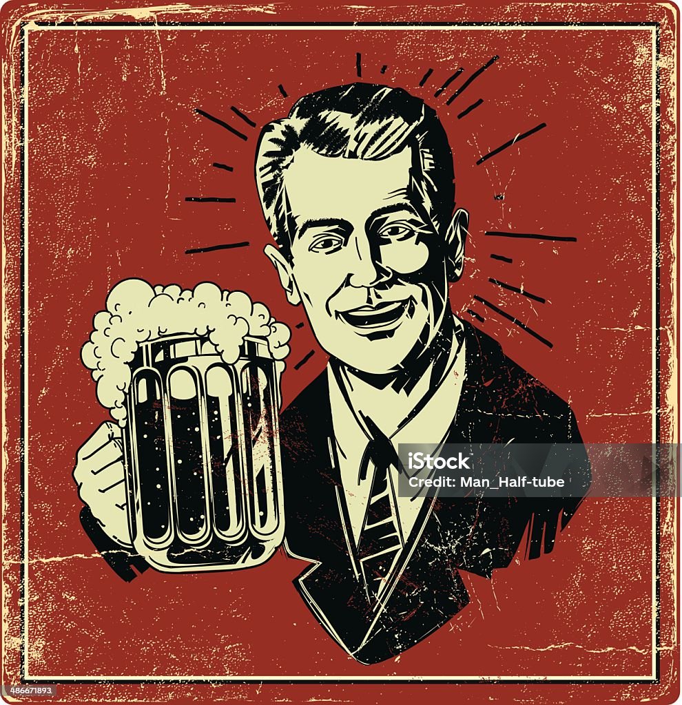 Vintage Beer Poster Vintage cheerful man holding beer Beer - Alcohol stock vector