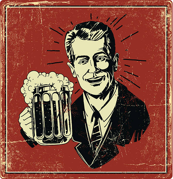 Vintage Beer Poster Vintage cheerful man holding beer beer brands stock illustrations