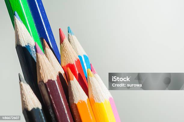 Crayons On White Background Stock Photo - Download Image Now - Arrangement, Bevel, Bright