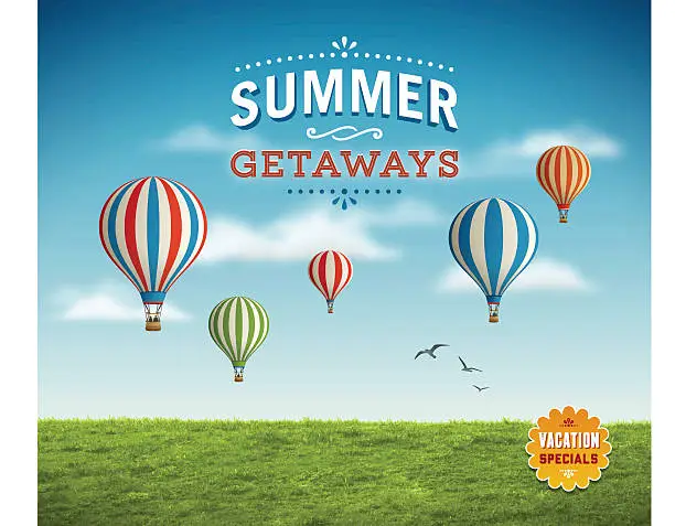 Vector illustration of Summer Background with Hot Air Balloons