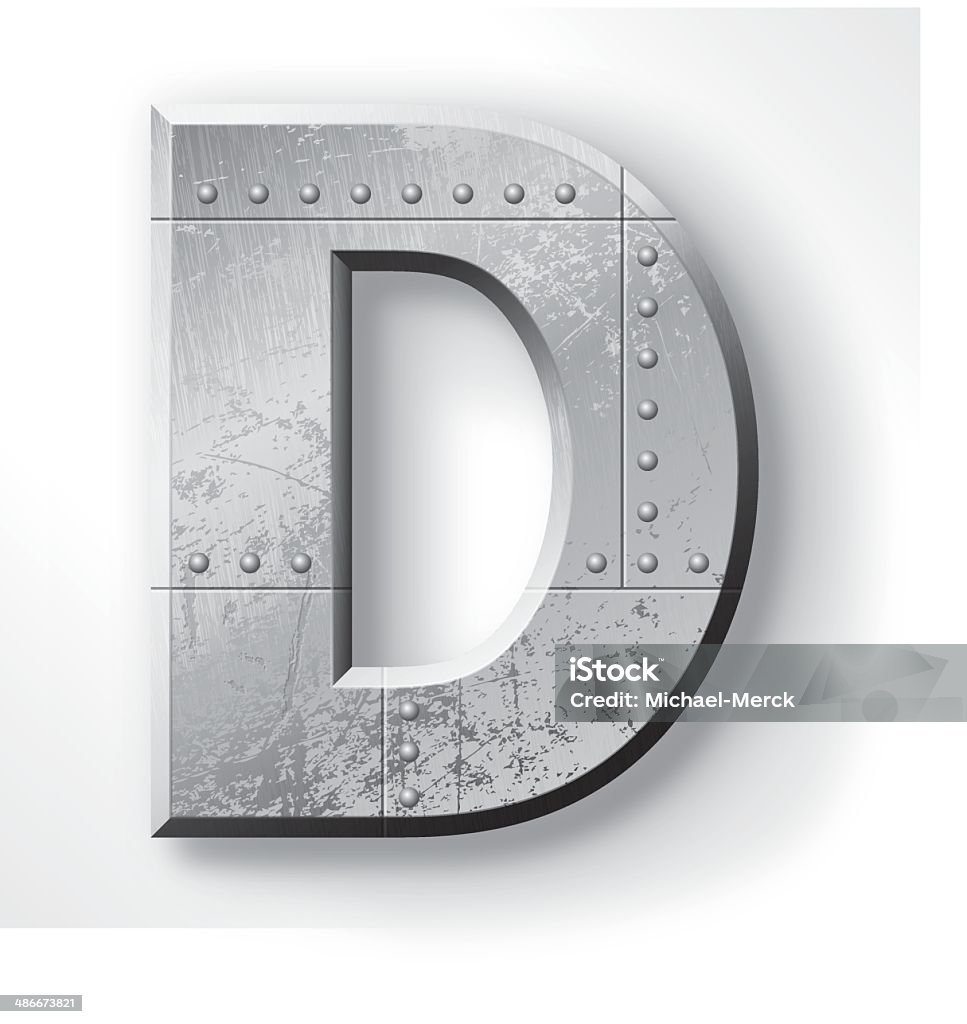 Metal Letter D Distressed Metal letter "D". Elements are layered and labeled. Rivets, seams and textures are on separate layers and can be hidden if you prefer a clean, shiny brushed metal look. Download includes an XXXL JPEG version (16 in. x 16 in. at 300 dpi). Letter D stock vector