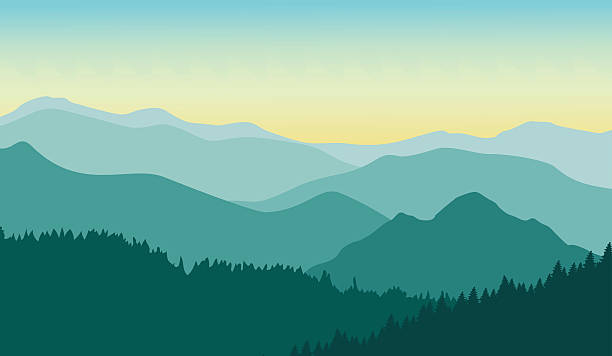 멋진 썬라이즈 녹색 여름 산맥 - mountain mountain range rocky mountains silhouette stock illustrations