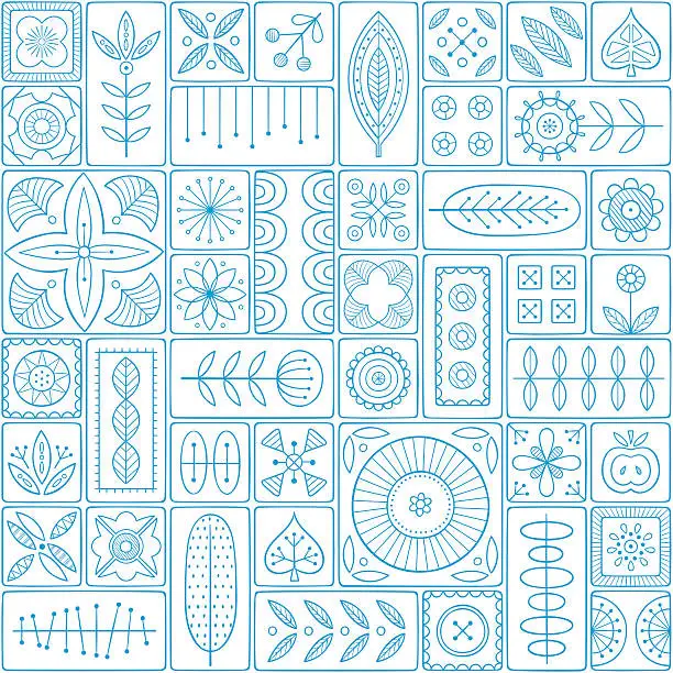 Vector illustration of Seamless pattern consisting of tiles with Scandinavian motifs