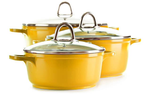 istock Steel pots isolated on white background 486680792