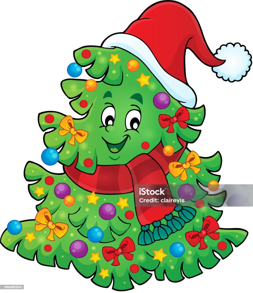 Tree With Christmas Hat Theme 2 Stock Illustration - Download Image Now ...