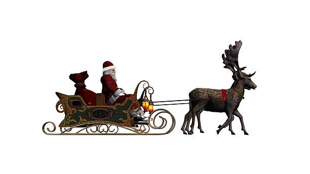 istock Santa Claus with sleigh and reindeer separated on white background 486682962