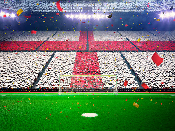 флаг англии из вееров. вечерние стадион arena голубой - england стоковые фото и изображения