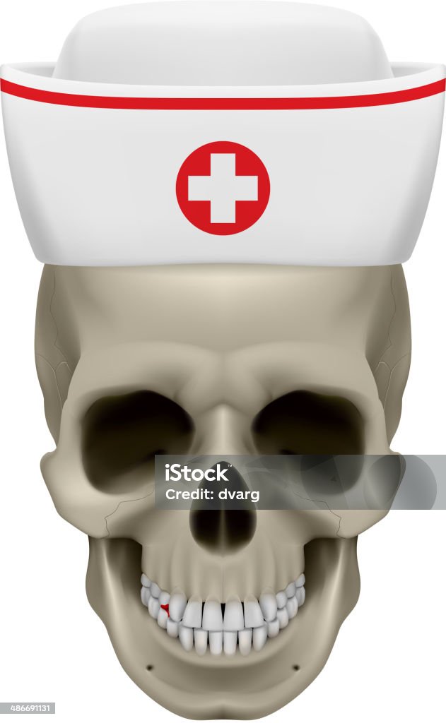 Skull in nurse cap Human skull in white nurse cap. Illustration on white background Death stock vector