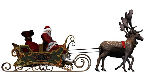 istock Santa Claus with sleigh and reindeer separated on white background 486692266