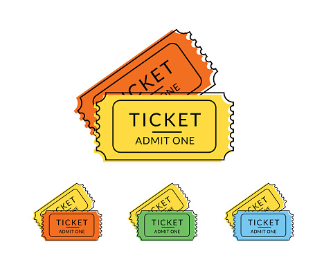 Two retro tickets. Temlate flat contour illustration for cinema and other events. Text outlined