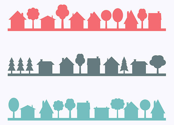 작은 마을 - skyline silhouette cityscape residential district stock illustrations