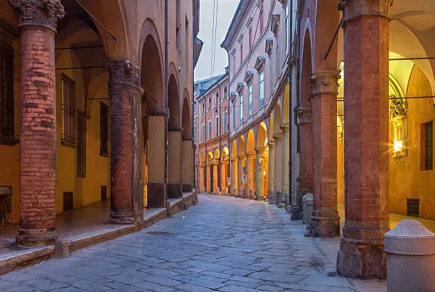 Bologna -  Via Santo Stefano (St. Stephen) street in morning