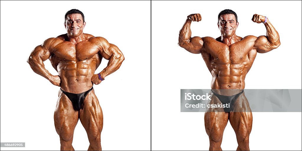 Bodybuilder bodybuilder flexing his muscles in studio Bicep Stock Photo