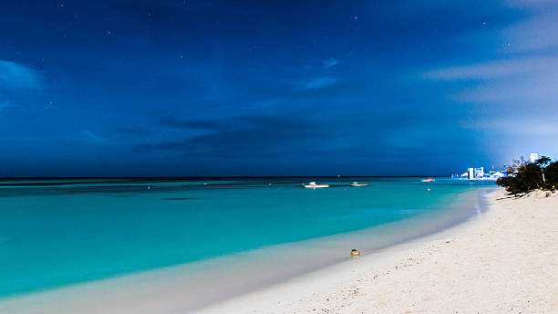 istock Night sky with boats and beach party 486692956