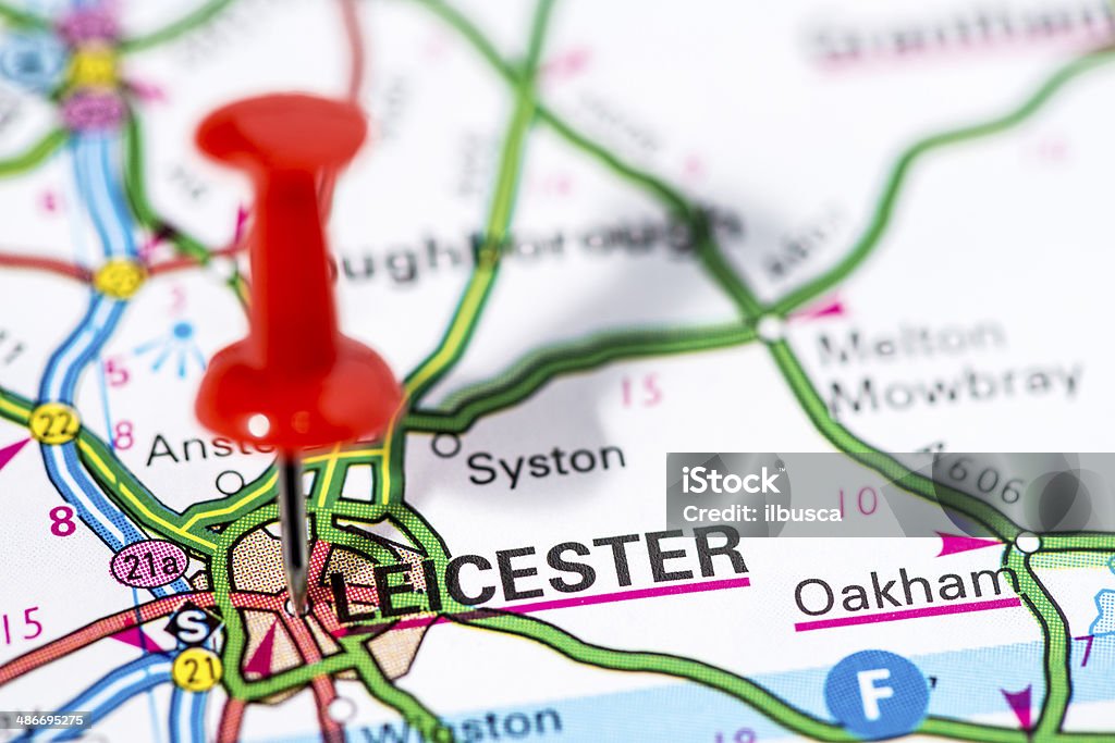 Cidades europeias no mapa series: Leicester - Foto de stock de Leicester royalty-free