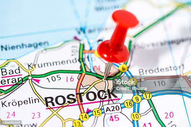 European Cities On Map Series Rostock Stock Photo - Download Image Now - Map, Belgian Culture, Belgium