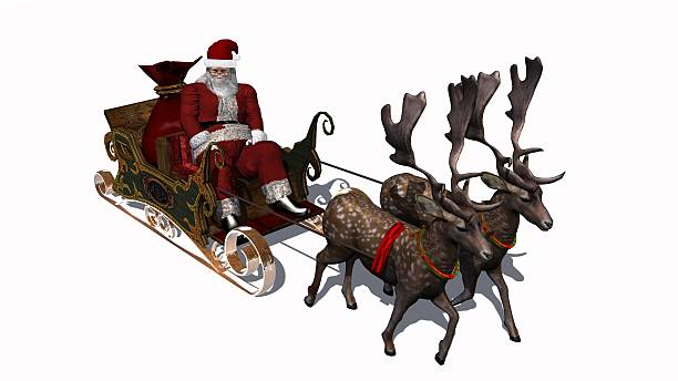 istock Santa Claus with sleigh and reindeer separated on white background 486696124