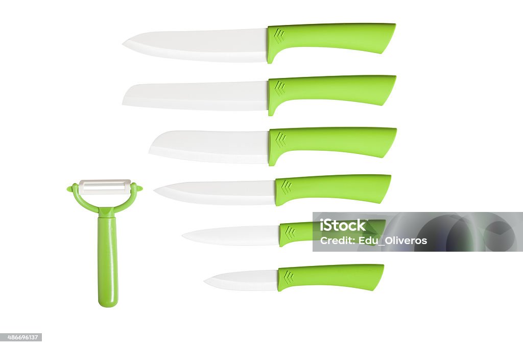 Collezione di coltelli da cucina verde-Immagine Stock - Foto stock royalty-free di Acciaio