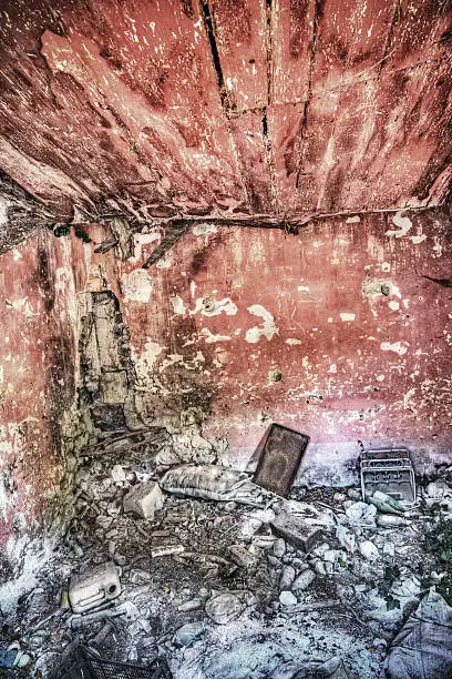 Photo of interior view of an abandoned house