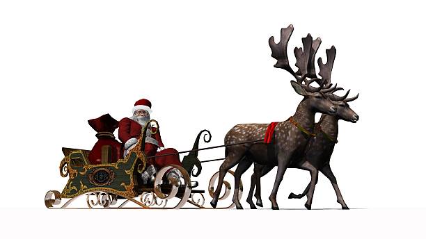istock Santa Claus with sleigh and reindeer separated on white background 486699162